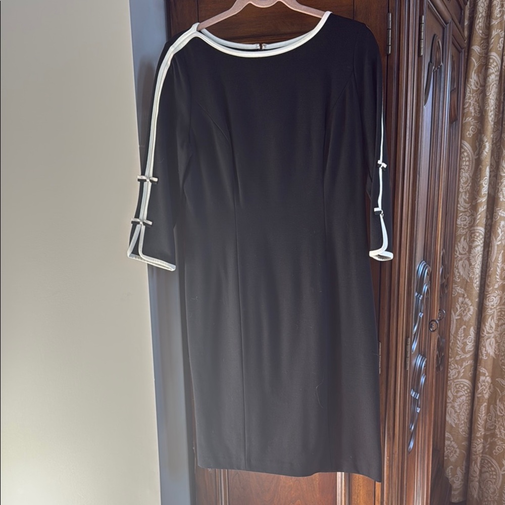 Talbots Black Sheath Dress with 3/4 Cuffed Sleeves and Crew Neck for Work